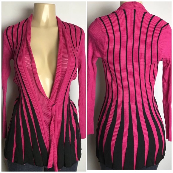 Sweaters - Knit Cardigan Pink Black Long Sleeve Size S